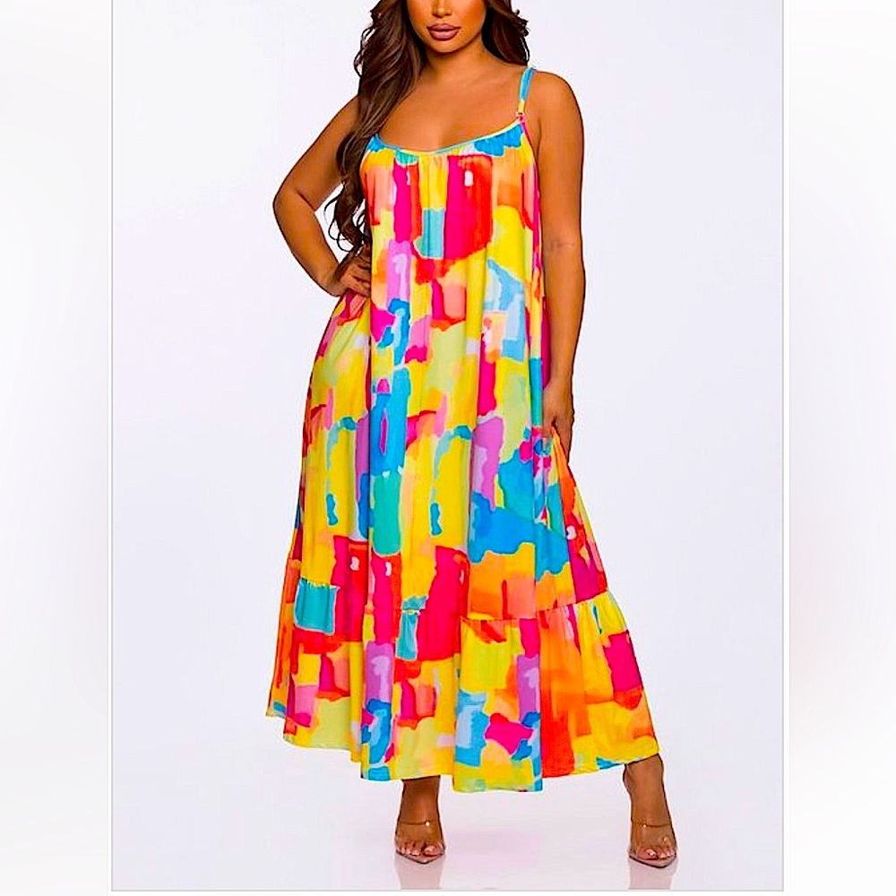 Women’s Adjustable Multicolor Spaghetti Strap Maxi Dress